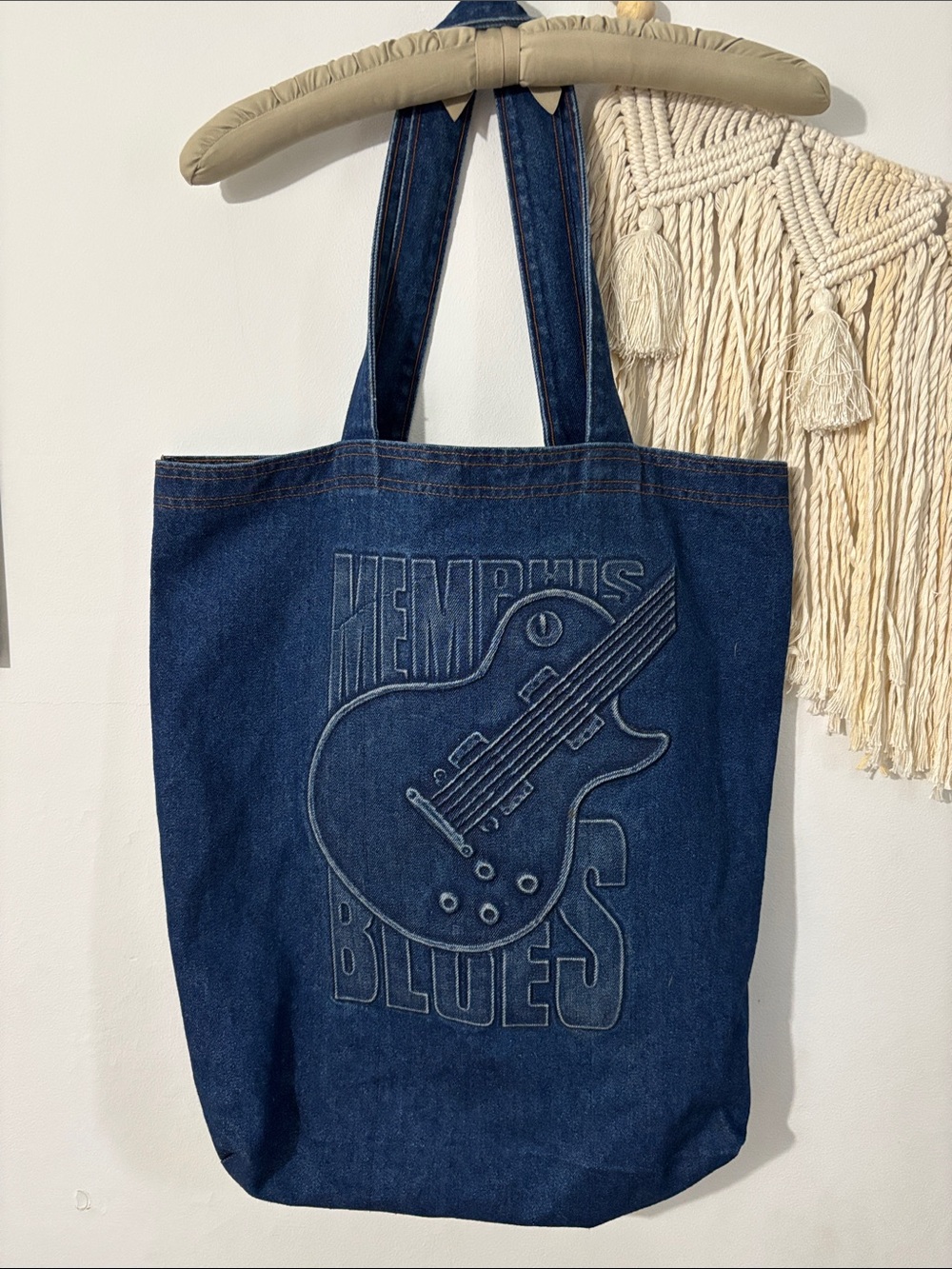 Denim Memphis Blues Guitar Tote Messenger Bag -100% Cotton; Made in the USA